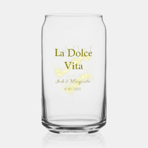Verre Canette La Dolce Vita jaune mariage couple Nom date glit