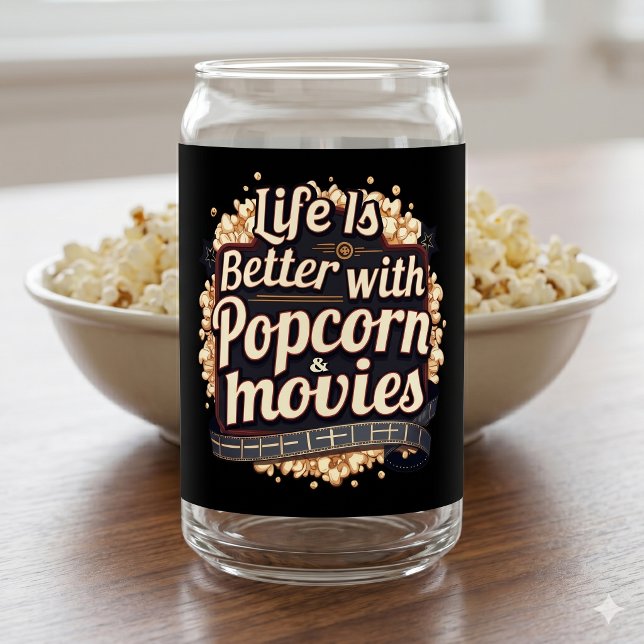 Verre Canette La vie est meilleure avec un design rétro Popcorn  (Life Is Better with Popcorn & Movies Retro Design Can Glass)