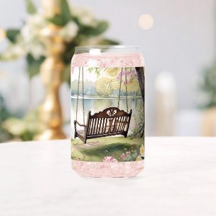 Verre Canette Lakeside Swing dans le jardin d'aquarelle romantiq