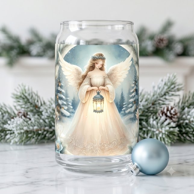 Verre Canette L'ange céleste d'hiver Lanterne de l'Espoir (Celestial Winter Angel Lantern of Hope Can Glass)