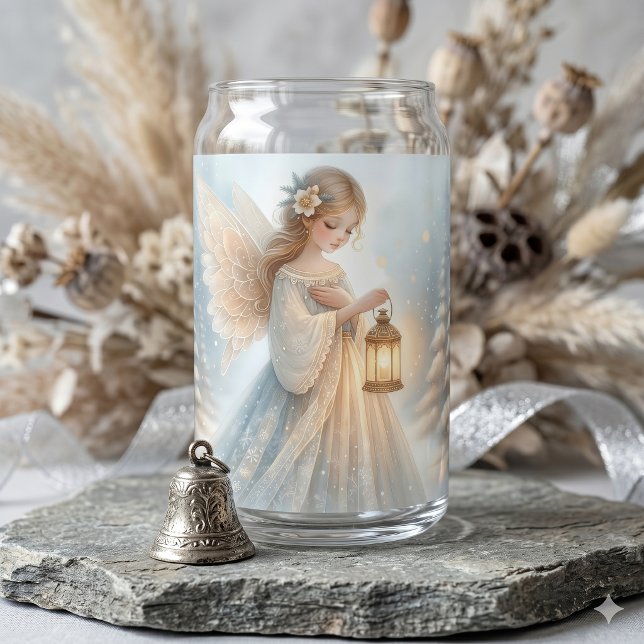 Verre Canette Lanterne d'ange céleste d'hiver de réconfort (Celestial Winter Angel Lantern of Comfort Can Glass)