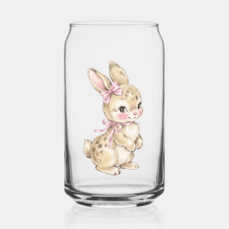 Verre Canette Lapin à l'aquarelle vintage mignon avec des noeuds