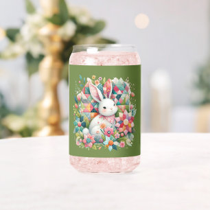 Verre Canette Lapin avec courtepointe et fleurs
