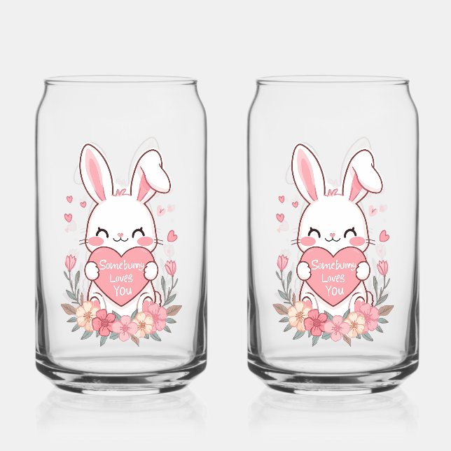 Verre Canette Lapin doux et fleurs (Recto)