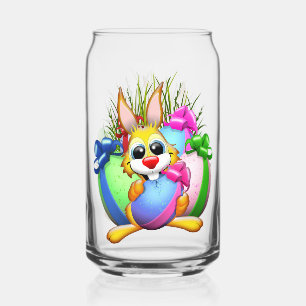 Verre Canette Lapin drôle mordant un œuf de Pâques
