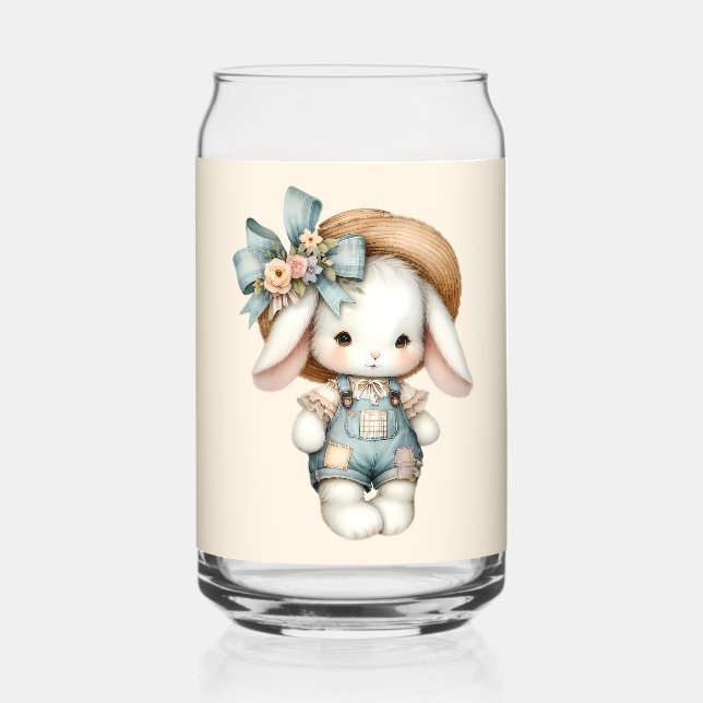 Verre Canette Lapin mignon dans les couloirs avec Casquette pail (Verso)