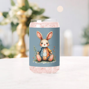 Verre Canette Lapin Patchwork Fantaisiste Cottagecore Bois