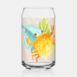 Verre Canette Le crabe trouve le coquillage et les algues