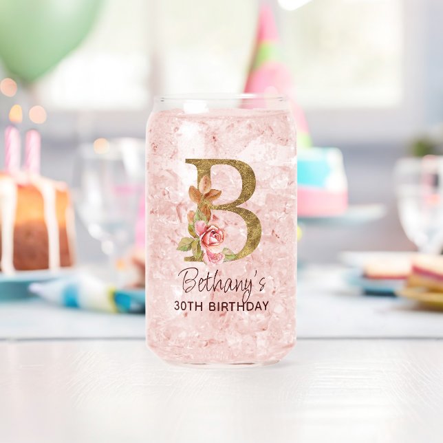 Verre Canette Lettre B Monogramme Or Roses Rose Pâle (Insitu (Anniversaire))