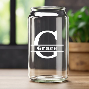 Verre Canette Lettre blanche minimaliste G Monogramme et nom per