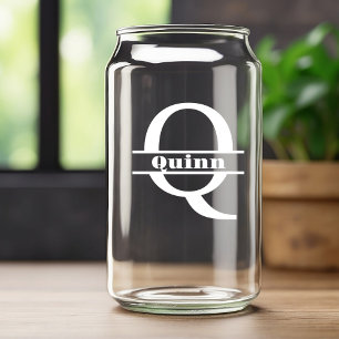 Verre Canette Lettre blanche minimaliste Q Monogramme et nom per