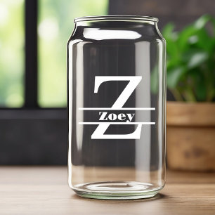 Verre Canette Lettre blanche minimaliste Z Monogramme et nom per