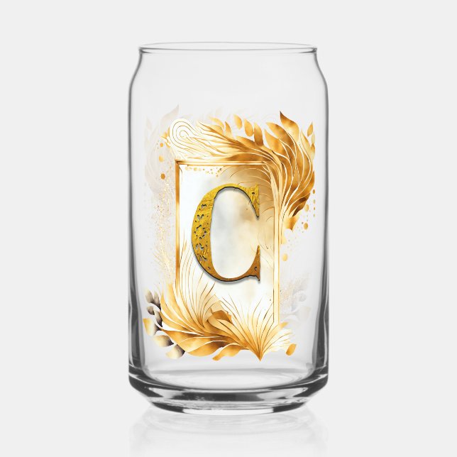Verre Canette Lettre C Monogramme Encadrée Décorative Dorée (Recto)