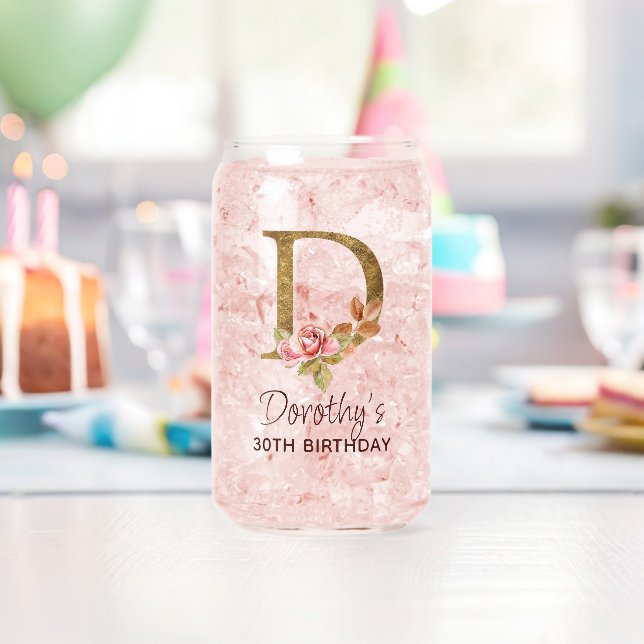 Verre Canette Lettre D Monogramme Oré Roses Roses Blush (Insitu (Anniversaire))