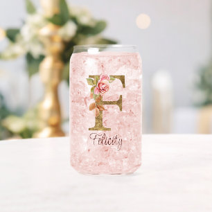 Verre Canette Lettre de nom personnalisée F Roses roses blush en