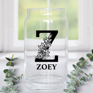 Verre Canette Lettre florale Z Monogramme et nom personnalisé