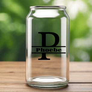 Verre Canette Lettre minimaliste P Monogramme et nom personnalis