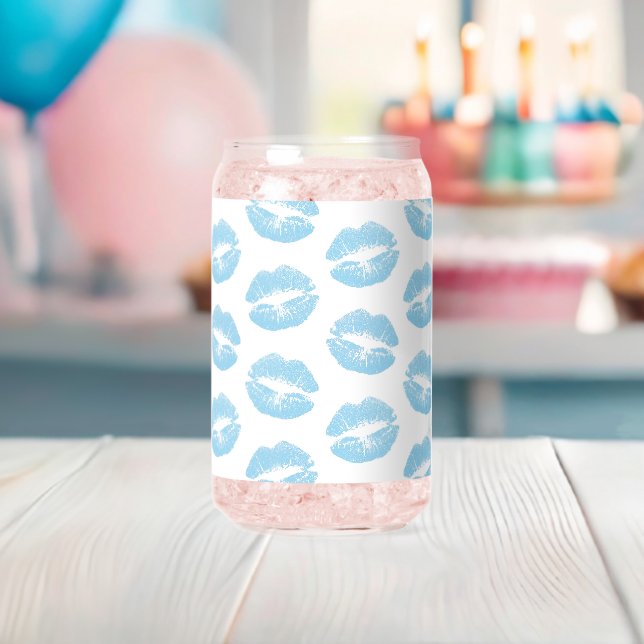 Verre Canette Lèvres Bleues, Motif De Lèvres, Bleu, Baiser (Insitu (Baby Shower))