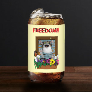 Verre Canette Liberté Évasion Drôle Chat Floral Jaune Fenêtre