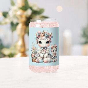 Verre Canette Licorne Kawaii Pastel Duo Mère Fille Bleu