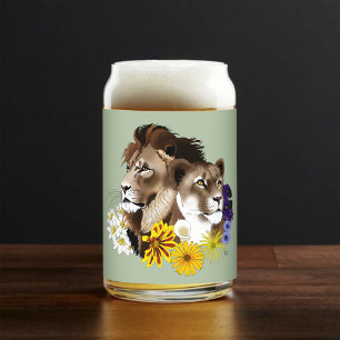 Verre Canette Lion Lionne Floral Vert