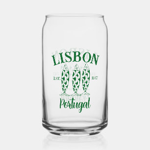 Verre Canette Lisbonne Portugal Est Texte Blanc