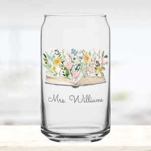 Verre Canette Livre Aquarelle Fleur Floral Remerciement Enseigna