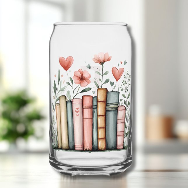 Verre Canette Livres empilés aquarelle avec nom (Créateur téléchargé)