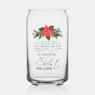 Verre Canette Luc 2:10-11 Écriture de Noël Poinsettia