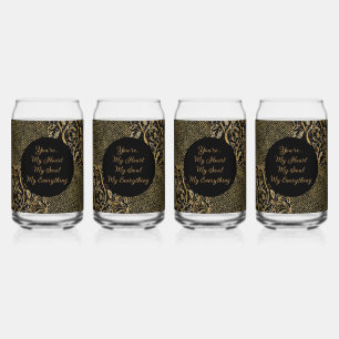 Verre Canette Luxe, Saint-Valentin, Fleurs Noir Or , Pixel 