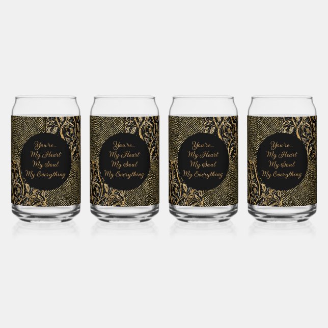 Verre Canette Luxe, Saint-Valentin, Fleurs Noir Or , Pixel  (Recto)