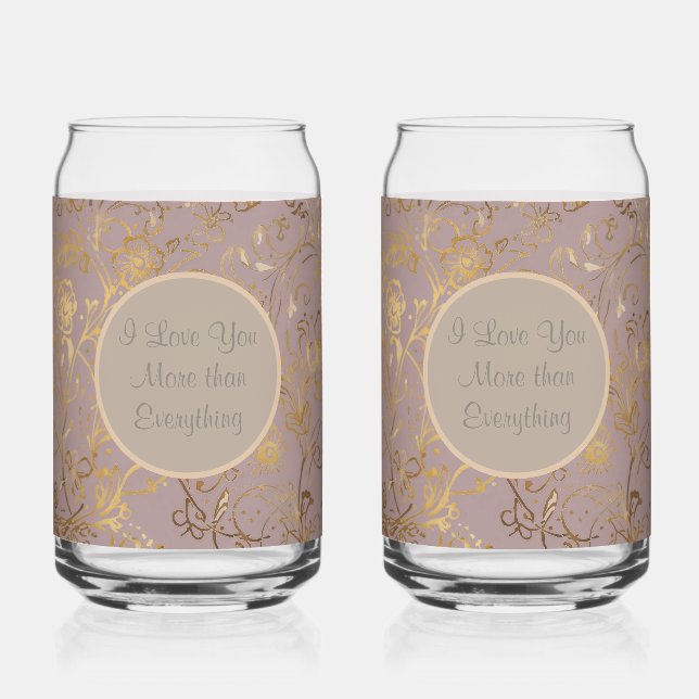 Verre Canette Luxe, Saint-Valentin, Fleurs Or Pourpre Taupe (Recto)