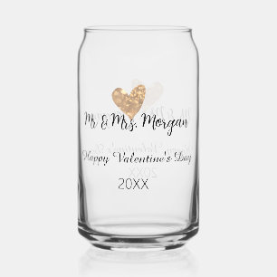 Verre Canette M & Mme nom joyeuse Saint-Valentin cœur en or 