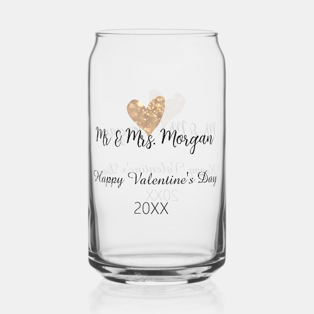 Verre Canette M & Mme nom joyeuse Saint-Valentin cœur en or  (Recto)