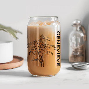 Verre Canette Mai Fleur de naissance Lily de la vallée avec le n