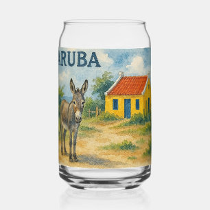 Verre Canette Maison cunucu jaune d'Aruba avec âne aquarelle
