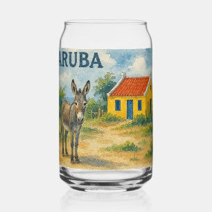 Verre Canette Maison cunucu jaune d'Aruba avec âne aquarelle