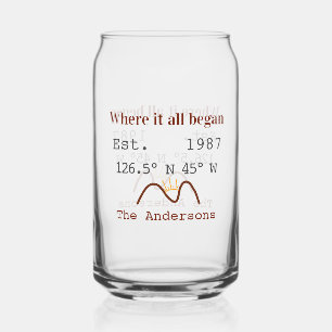 Verre Canette Maison de lac ets. Date année coordonnées personna