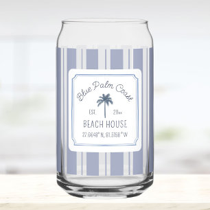 Verre Canette Maison de plage bleu rayures ferme côtière