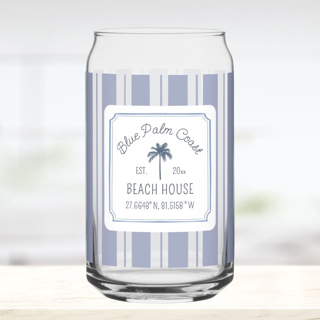 Verre Canette Maison de plage bleu rayures ferme côtière (In situ)