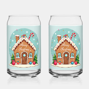 Verre Canette Maison en pain d'épice fantaisiste scène de Noël