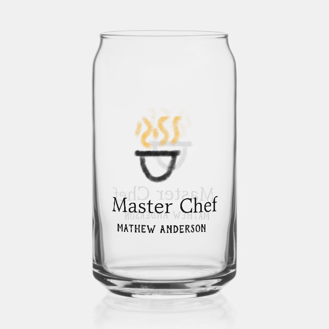 Verre Canette Maître chef ajouter nom poêle noir fumée de feu ja (Recto)