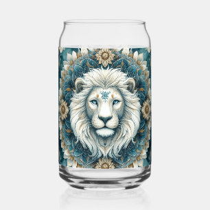Verre Canette Majestic Blanc Lion Turquoise bleu Floral Mandala
