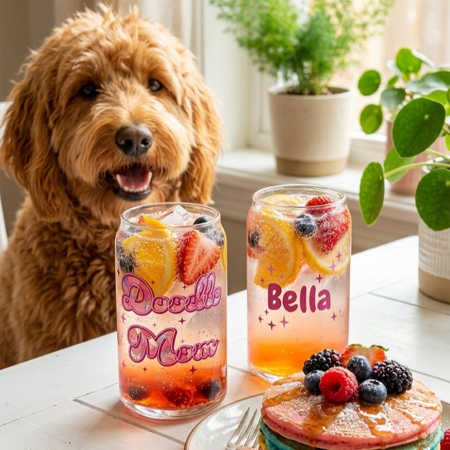 Verre Canette Maman personnalisée avec nom coeurs roses doodle p (Créateur téléchargé)