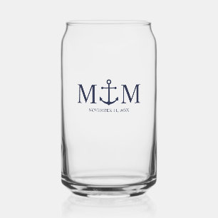 Verre Canette Mariage Ancre bleu marine