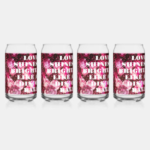 Verre Canette Mariage Boules de Disco Rétro Paillettes Rose Chic