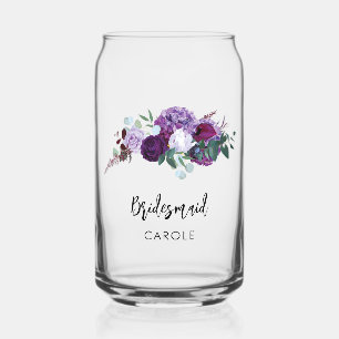 Verre Canette Mariage d'aquarelle de script floral violet Brides