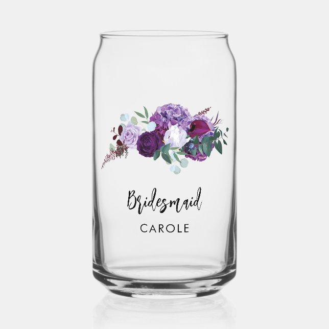 Verre Canette Mariage d'aquarelle de script floral violet Brides (Recto)