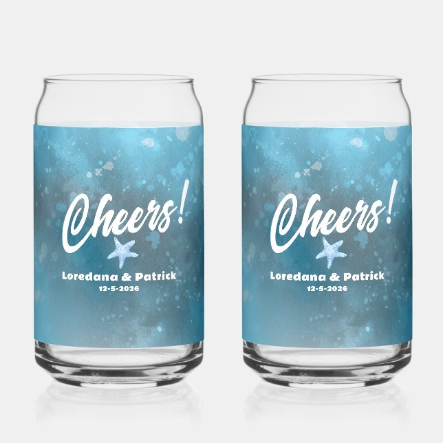 Verre Canette Mariage de la mer bleue profonde (Recto)