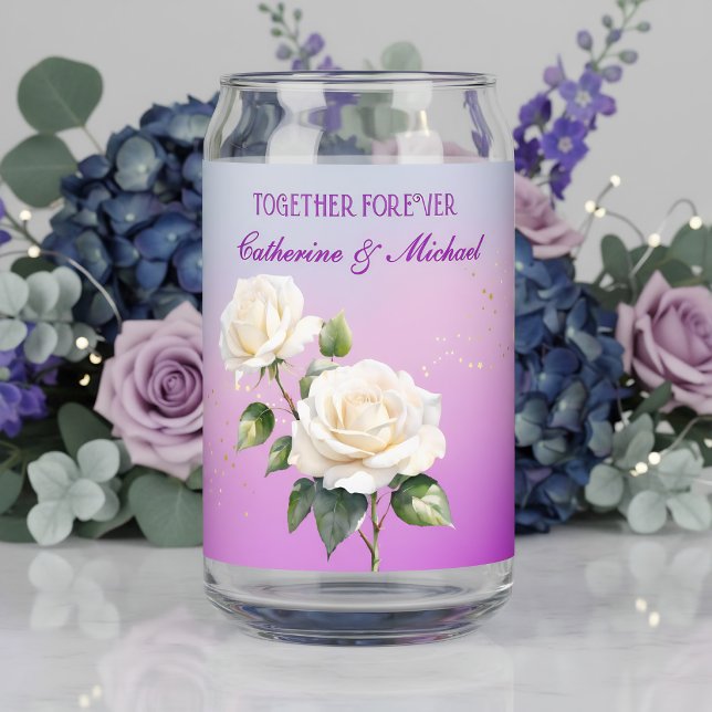 Verre Canette Mariage de printemps Roses Ombré Aquarelle Violet  (Front view aqua lavender blush floral spring garden wedding can glass
)